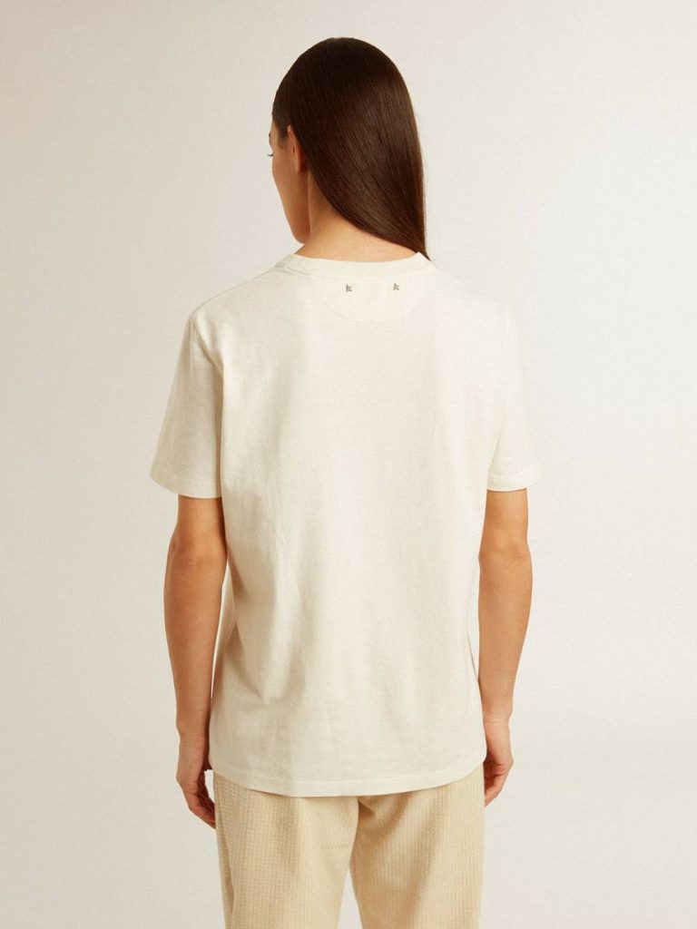 Women Golden Goose T-Shirts & Tops Aged White Women’s T-Shirt In Aged White With Logo On The Chest