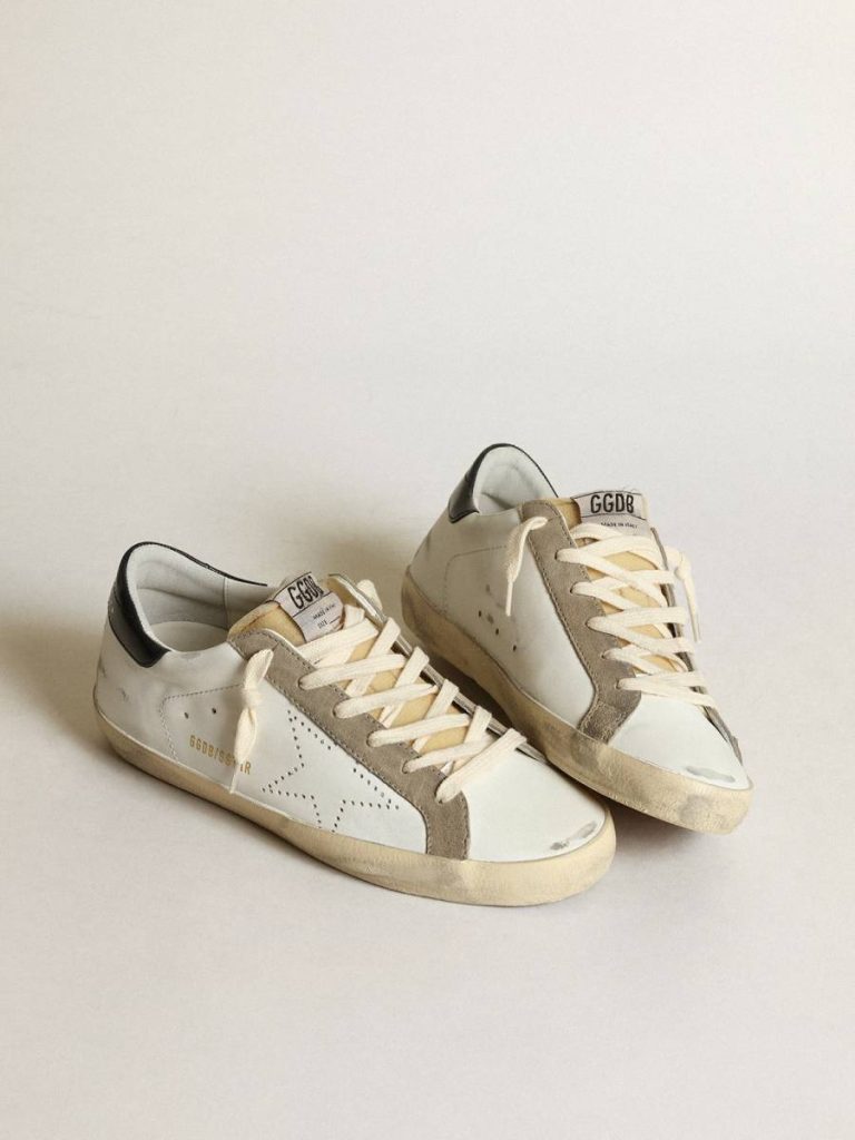 Women Golden Goose White Super-Star Women's Super-Star With Perforated Star And Midnight Blue Heel Tab