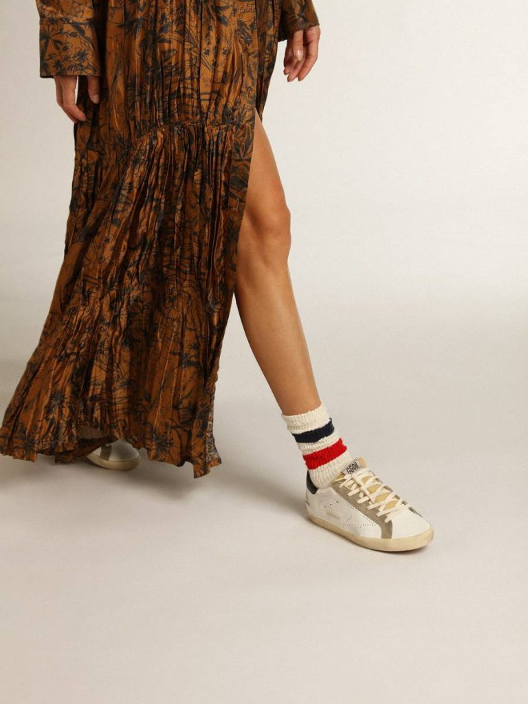 Women Golden Goose White Super-Star Women's Super-Star With Perforated Star And Midnight Blue Heel Tab