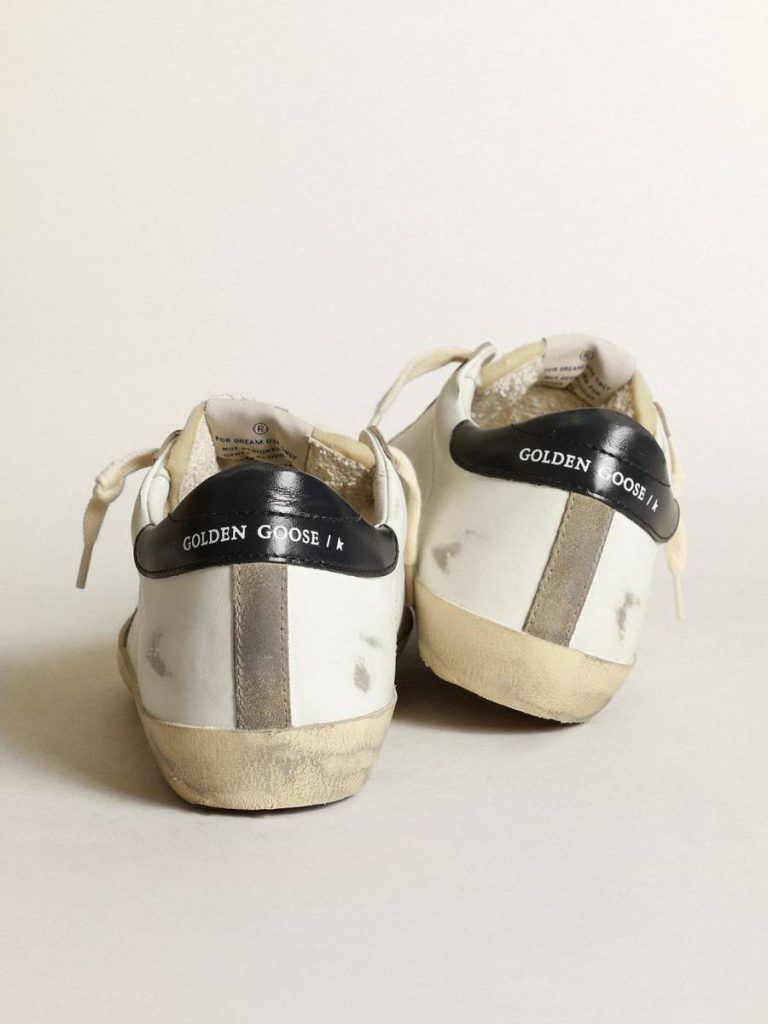 Women Golden Goose White Super-Star Women's Super-Star With Perforated Star And Midnight Blue Heel Tab