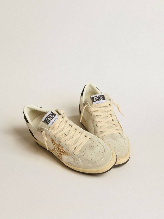 Women Golden Goose Women’s Ball Star Ltd In Nappa And Suede With Glitter Star And Black Heel Tab Ball Star
