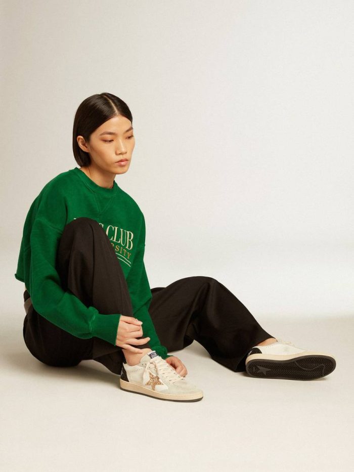 Women Golden Goose Women’s Ball Star Ltd In Nappa And Suede With Glitter Star And Black Heel Tab Ball Star