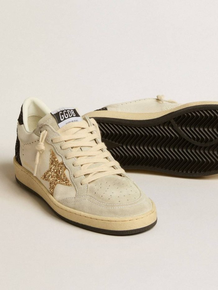 Women Golden Goose Women’s Ball Star Ltd In Nappa And Suede With Glitter Star And Black Heel Tab Ball Star