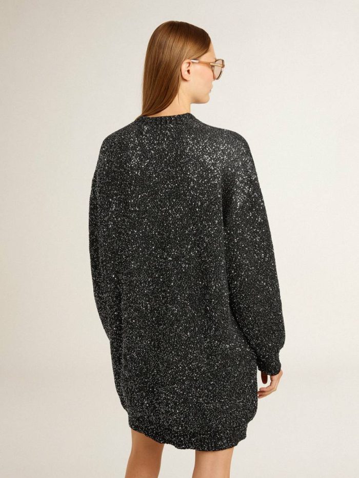 Women Golden Goose Women's Black Crew Neck Dress With All-Over Silver Sequins Dresses & Jumpsuits Black