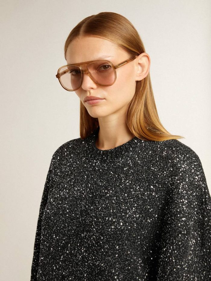 Women Golden Goose Women's Black Crew Neck Dress With All-Over Silver Sequins Dresses & Jumpsuits Black