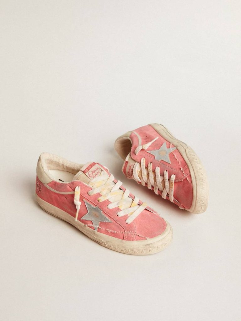 Women Golden Goose Women's Super-Star Ltd In Red Suede With Silver Star And Leather Heel Tab Super-Star
