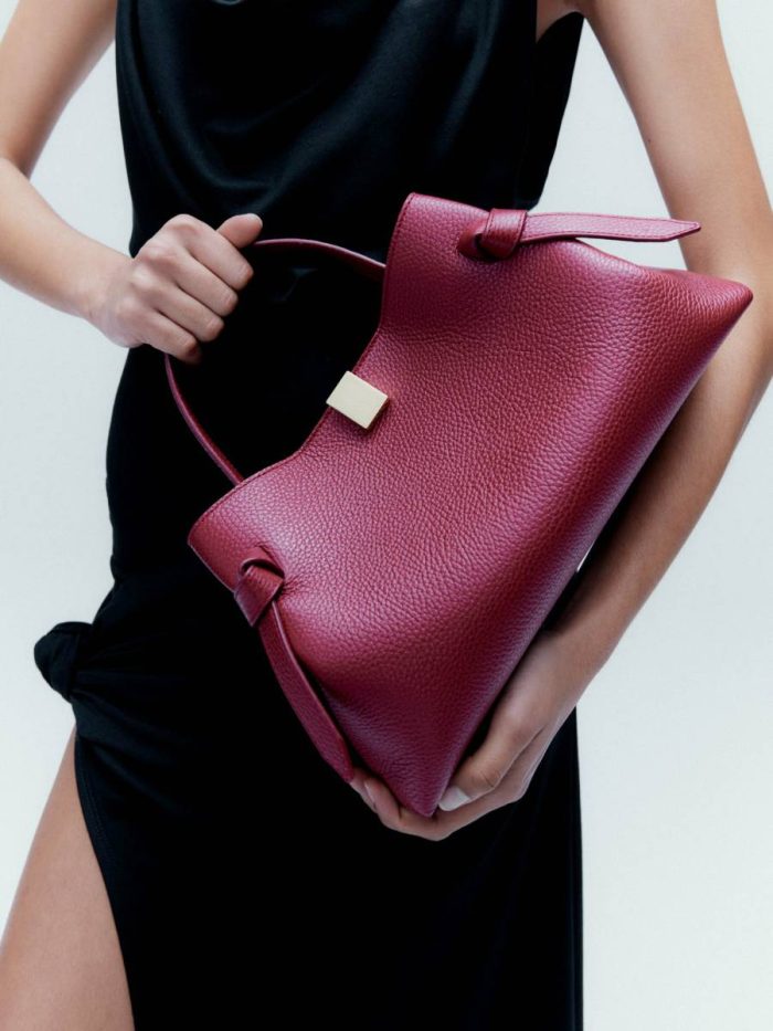 Women Gyoza - Cranberry Pebble Grained Leather Yuzefi Cranberry Crossbody Bags