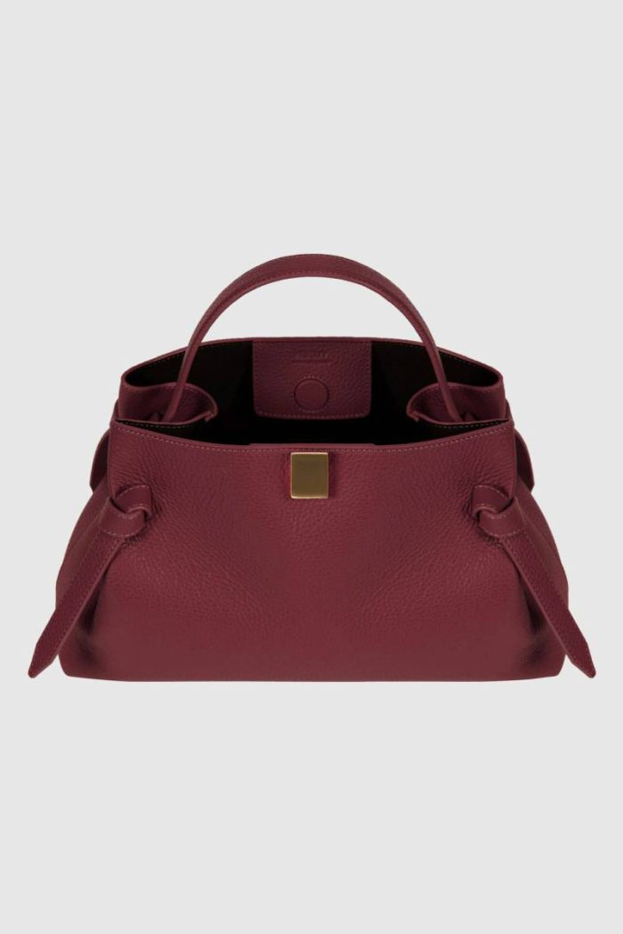 Women Gyoza - Cranberry Pebble Grained Leather Yuzefi Cranberry Crossbody Bags