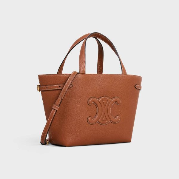 Women Hobo And Tote Bags Mini Cabas Anais Cuir Triomphe In Grained Calfskin Tan Celine