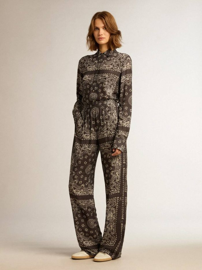 Women Jeans & Pants Golden Goose Anthracite-Gray Joggers With Paisley Print Anthracite Gray
