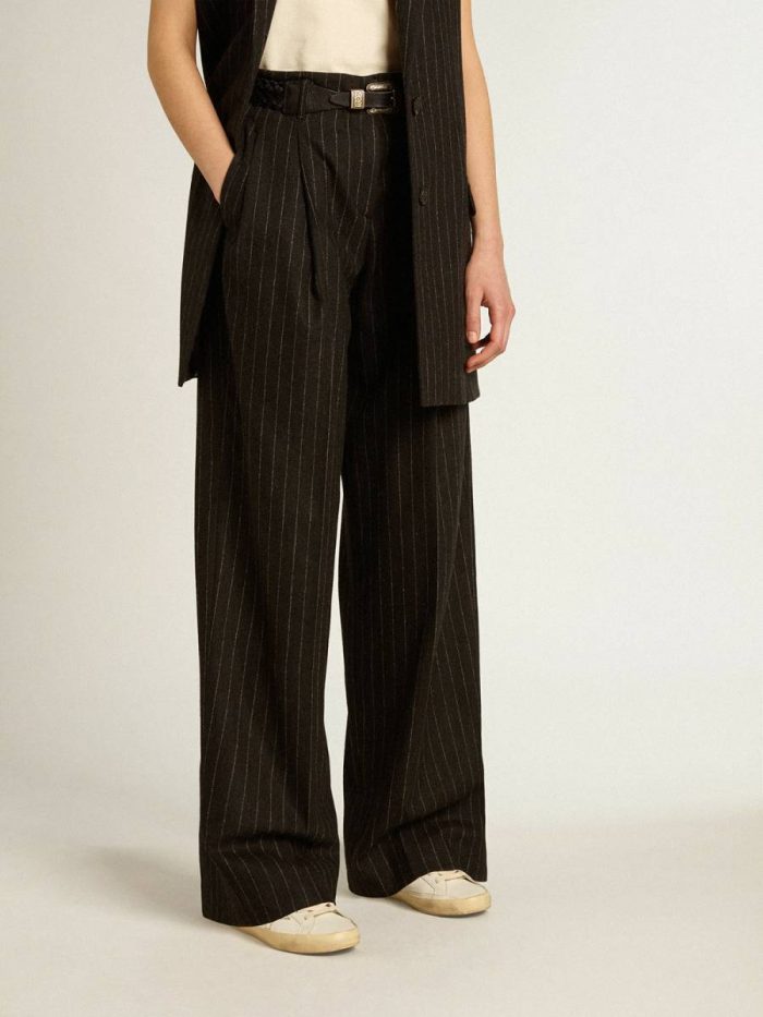 Women Jeans & Pants Golden Goose Women’s Pants In Dark Gray Wool Dark Gray Melange