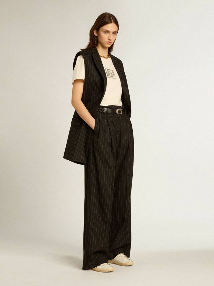 Women Jeans & Pants Golden Goose Women’s Pants In Dark Gray Wool Dark Gray Melange
