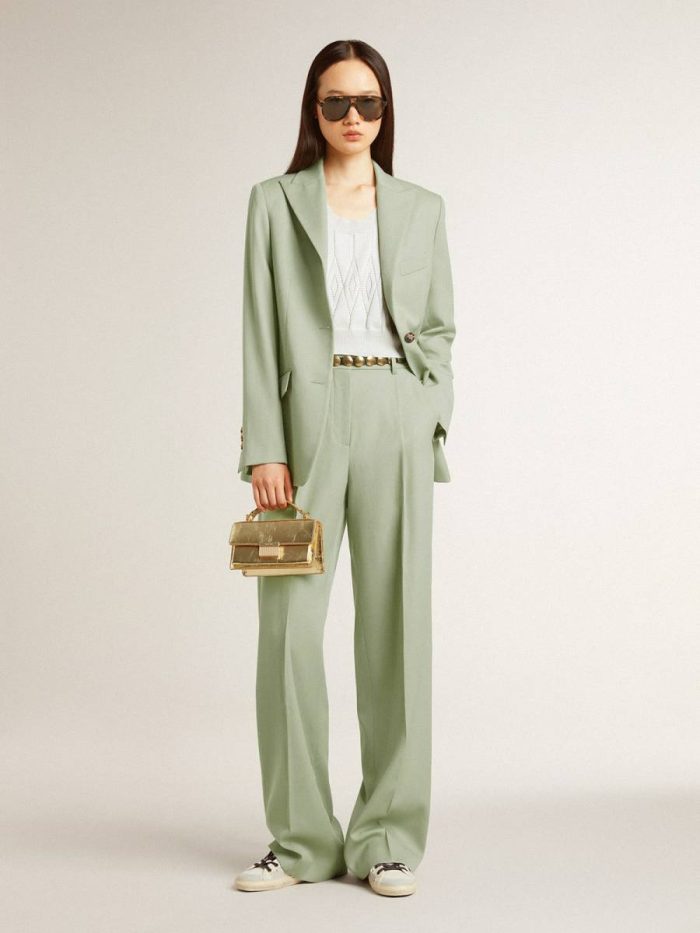 Women Jeans & Pants Sage Green Women's Pants In Sage-Green Wool Golden Goose