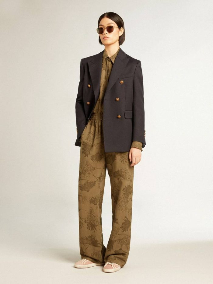 Women Jeans & Pants Women's Olive-Colored Viscose-Cotton Blend Pants With Floral Pattern Golden Goose Olive