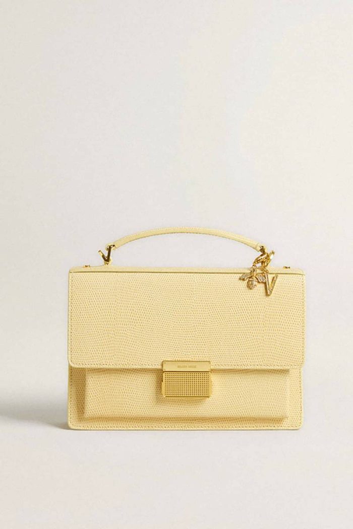 Women Letter V Charm In Gold-Colored Brass With Crystals Bag Accessories Gold Golden Goose