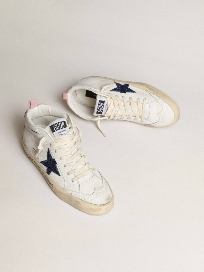 Women Mid Star With Blue Glitter Star And Pink Suede Heel Tab Golden Goose Mid Star