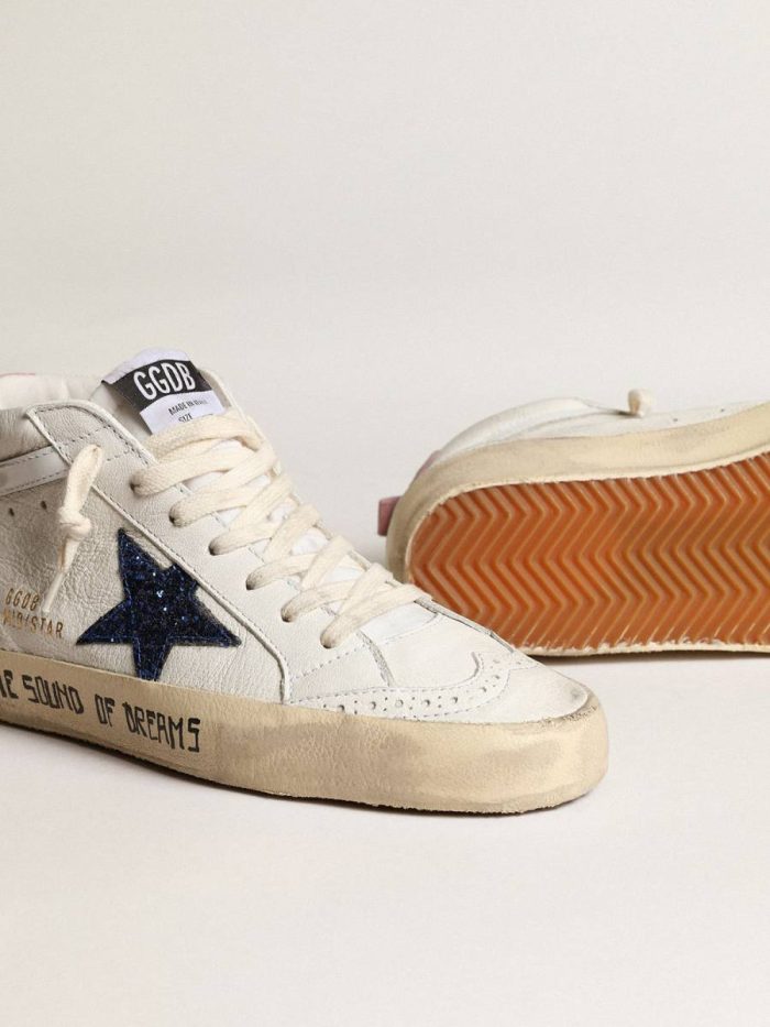 Women Mid Star With Blue Glitter Star And Pink Suede Heel Tab Golden Goose Mid Star