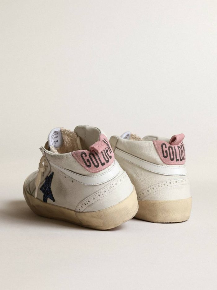 Women Mid Star With Blue Glitter Star And Pink Suede Heel Tab Golden Goose Mid Star