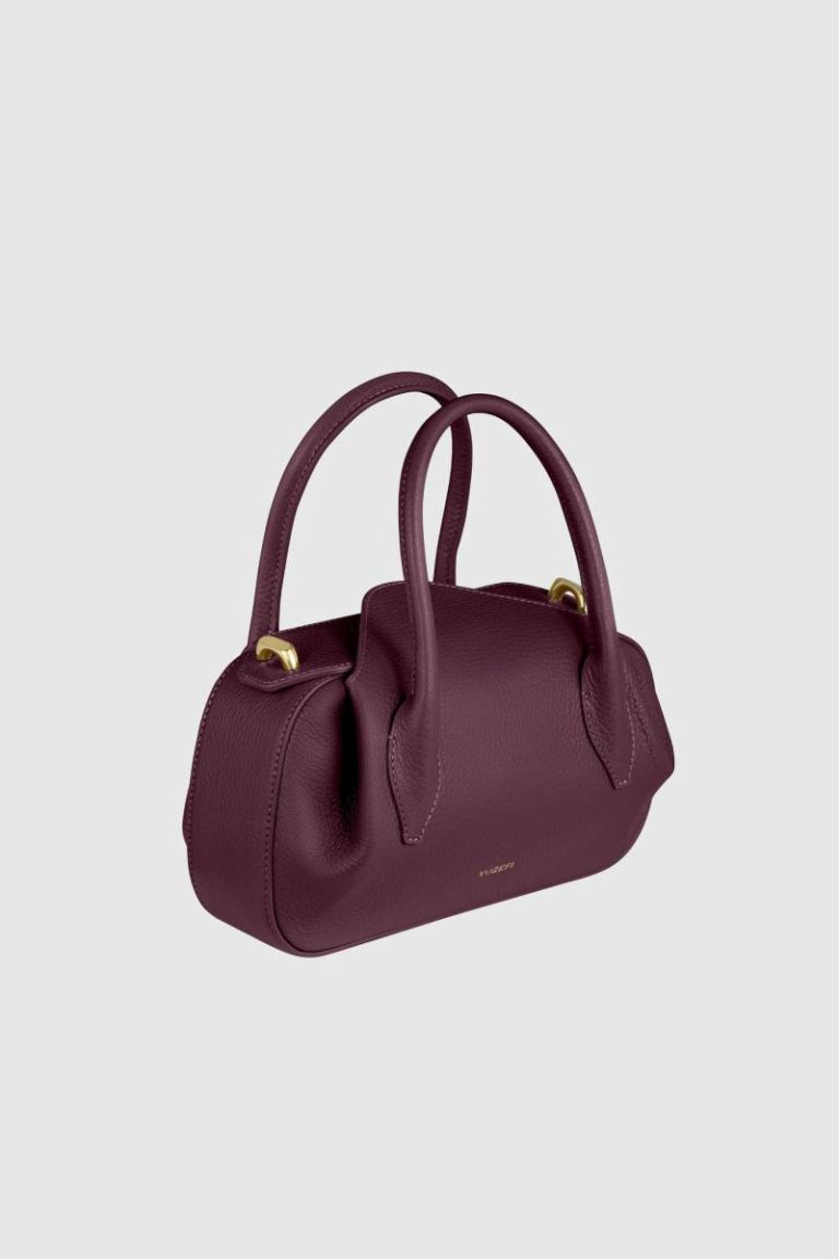 Women Mini Oyster Duffle - Wine Pebble Grained Leather Wine Yuzefi Shoulder Bags