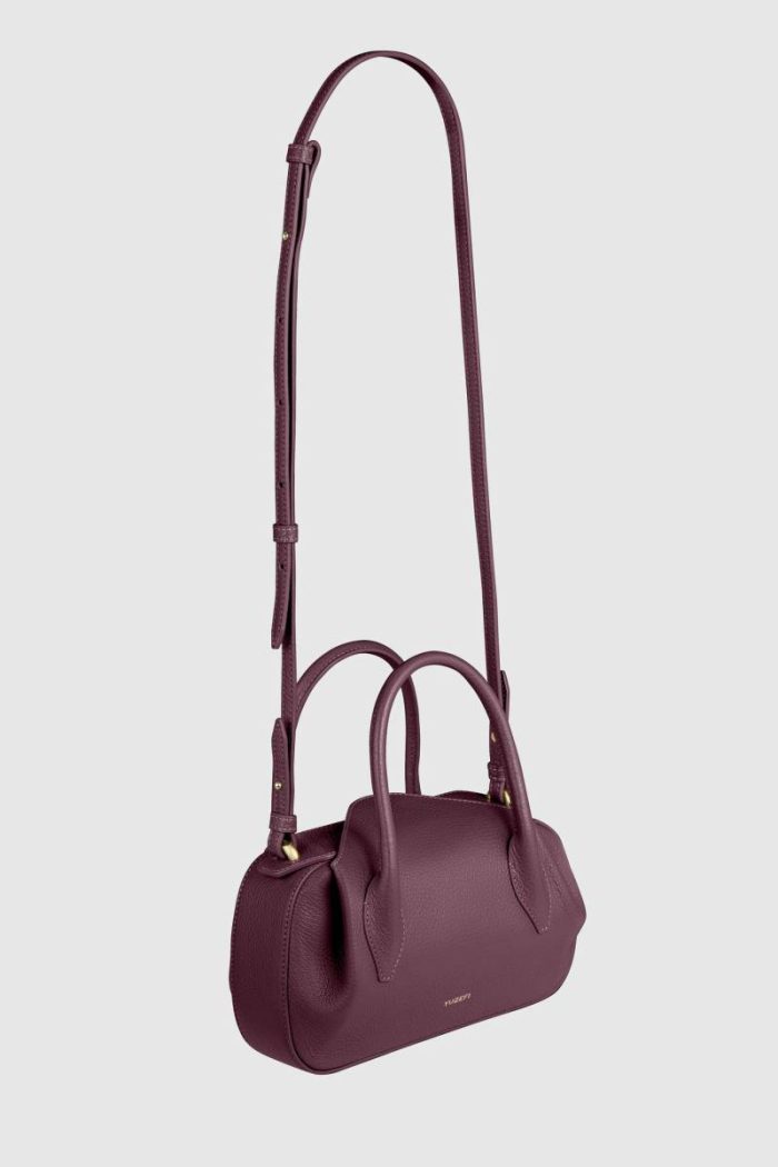 Women Mini Oyster Duffle - Wine Pebble Grained Leather Wine Yuzefi Shoulder Bags