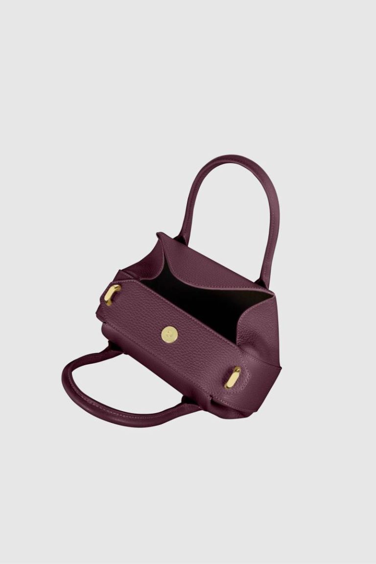 Women Mini Oyster Duffle - Wine Pebble Grained Leather Wine Yuzefi Shoulder Bags