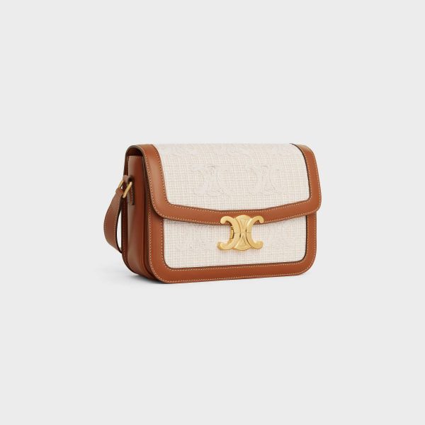Women Natural / Tan Cross-Body Bags Classique Triomphe Bag In Textile With Triomphe Crochet Embroidery Celine