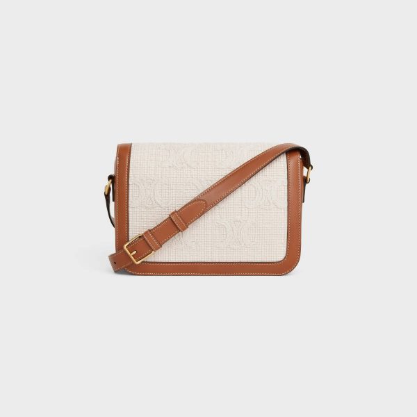 Women Natural / Tan Cross-Body Bags Classique Triomphe Bag In Textile With Triomphe Crochet Embroidery Celine