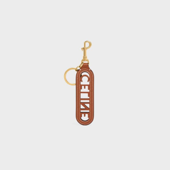 Women Perforated Celine Keyring Charm In Smooth Calfskin Straps And Accessories Tan