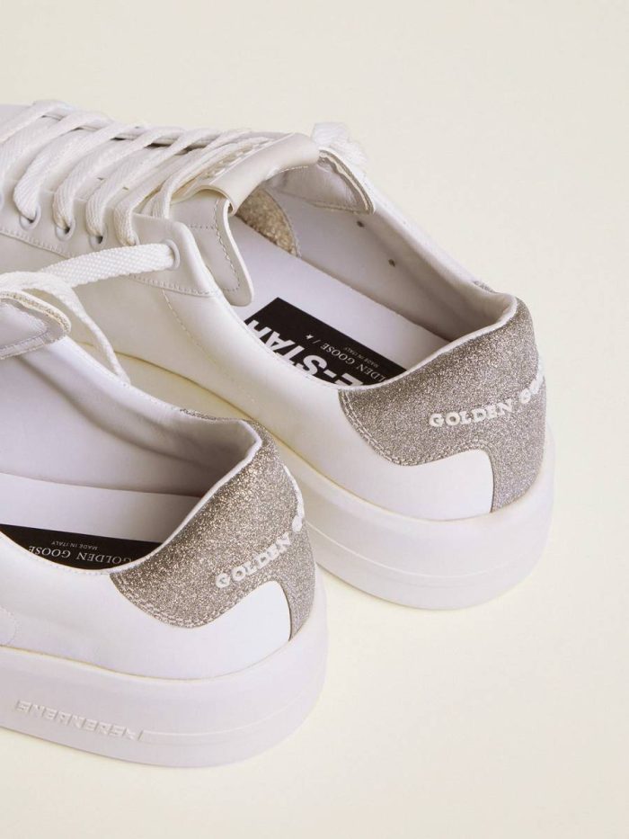 Women Purestar White Golden Goose Women's Purestar Sneakers With Glittery Silver Heel Tab