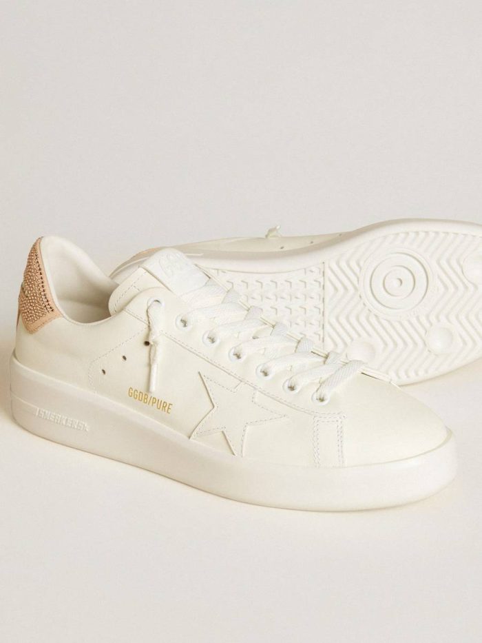 Women Purestar White Purestar With Leather Star And Suede Heel Tab With Swarovski Crystals Golden Goose