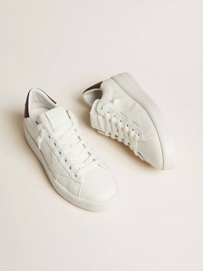 Women Purestar With White Leather Star And Plum Leather Heel Tab Golden Goose White Purestar