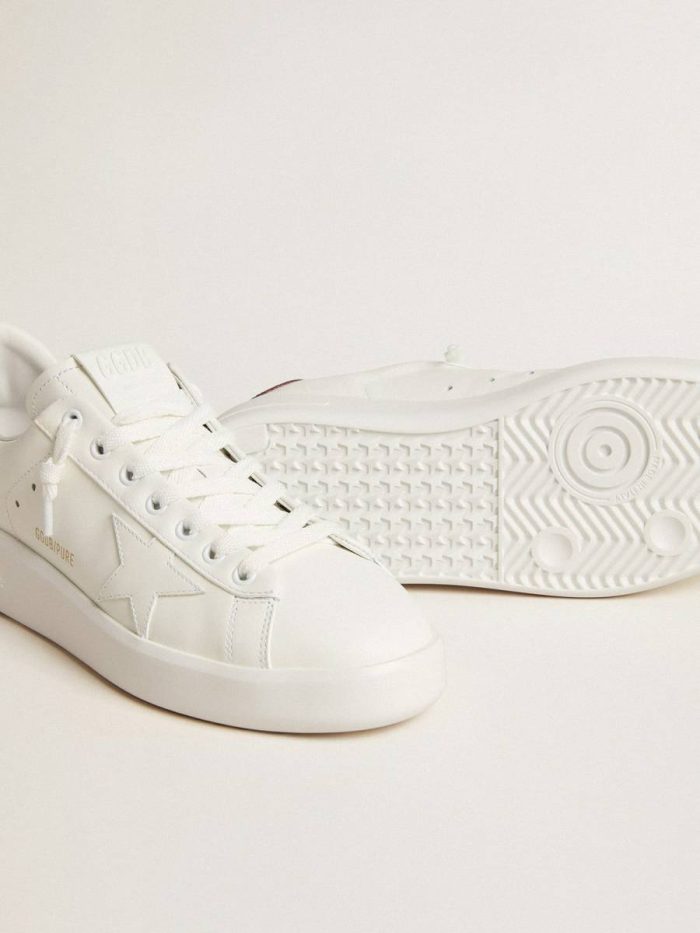 Women Purestar With White Leather Star And Plum Leather Heel Tab Golden Goose White Purestar