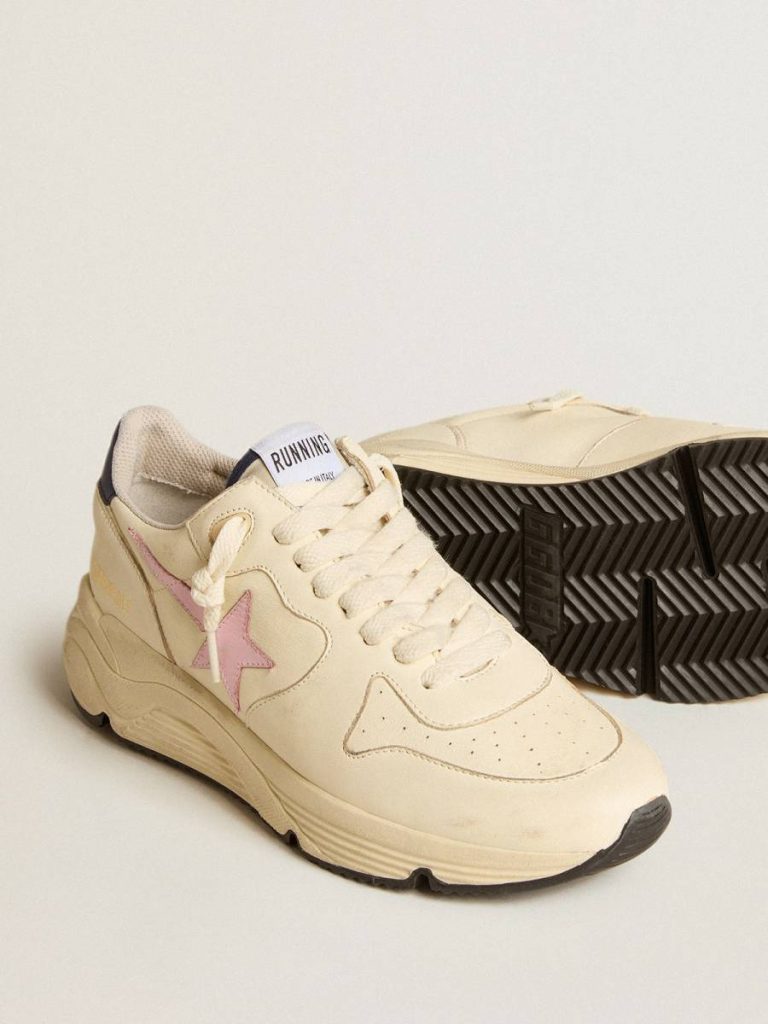 Women Running Sole Women's Running Sole In Nappa Leather With Pink Leather Star And Blue Leather Heel Tab Golden Goose