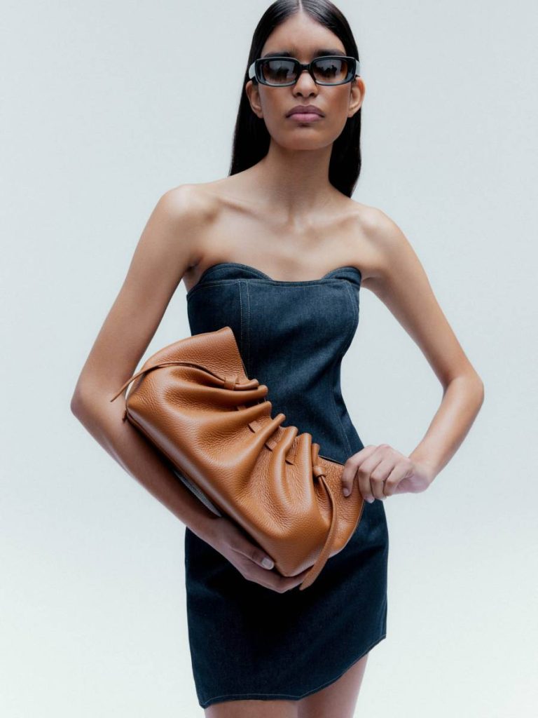 Women Scallop Clutch- Cinnamon Pebble Grained Leather Cinnamon Clutches Yuzefi