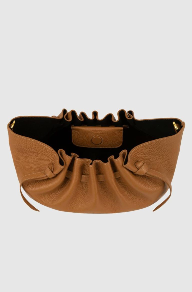 Women Scallop Clutch- Cinnamon Pebble Grained Leather Cinnamon Clutches Yuzefi