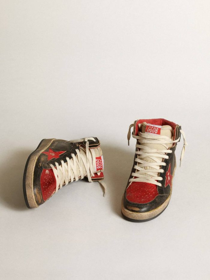 Women Sky-Star Black Golden Goose Women's Sky-Star In Black Glossy Leather With Red Star