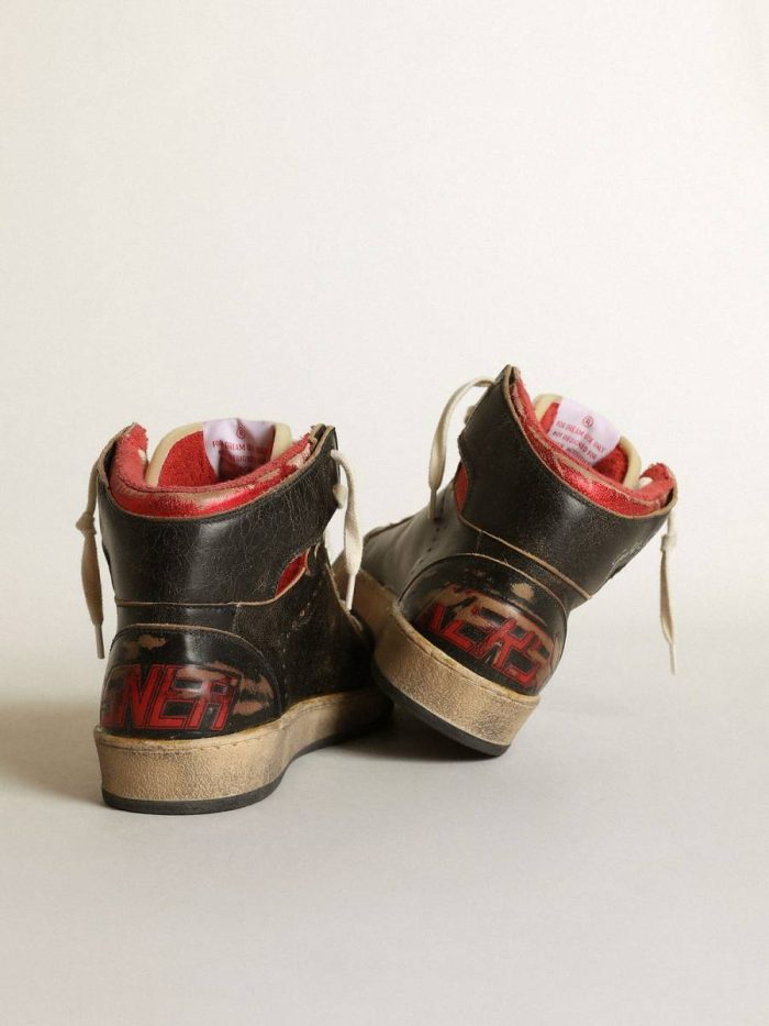 Women Sky-Star Black Golden Goose Women's Sky-Star In Black Glossy Leather With Red Star