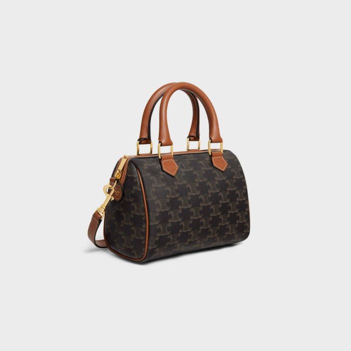 Women Small Boston In Triomphe Canvas And Calfskin Celine Tan Cross-Body Bags