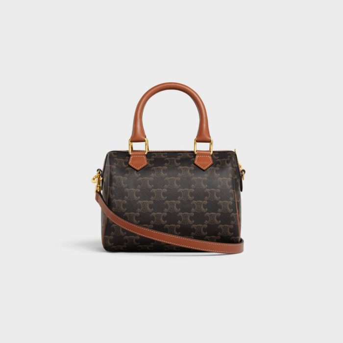 Women Small Boston In Triomphe Canvas And Calfskin Celine Tan Cross-Body Bags