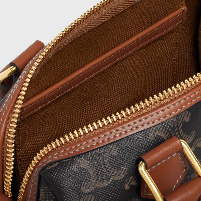 Women Small Boston In Triomphe Canvas And Calfskin Celine Tan Cross-Body Bags