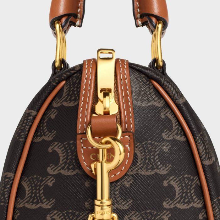 Women Small Boston In Triomphe Canvas And Calfskin Celine Tan Cross-Body Bags