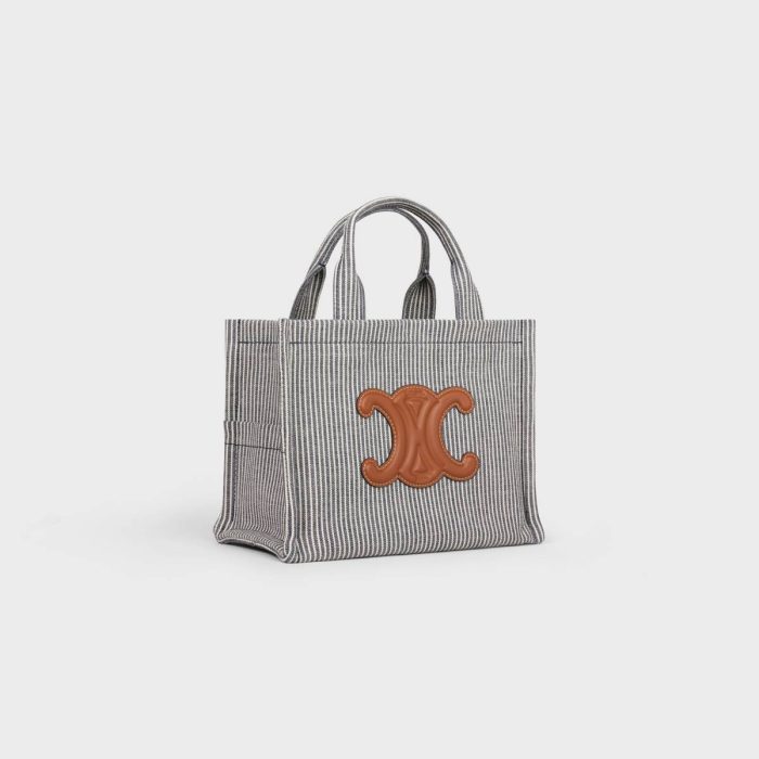 Women Small Cabas Thais In Striped Textile Celine Navy Blue Hobo And Tote Bags
