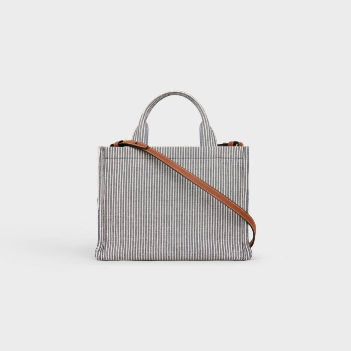 Women Small Cabas Thais In Striped Textile Celine Navy Blue Hobo And Tote Bags