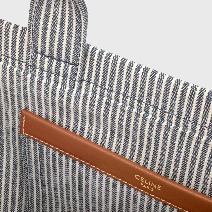 Women Small Cabas Thais In Striped Textile Celine Navy Blue Hobo And Tote Bags