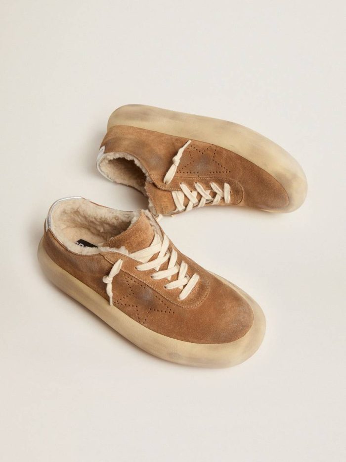 Women Space-Star Women's Space-Star Shoes In Tobacco-Colored Suede With Shearling Lining Golden Goose