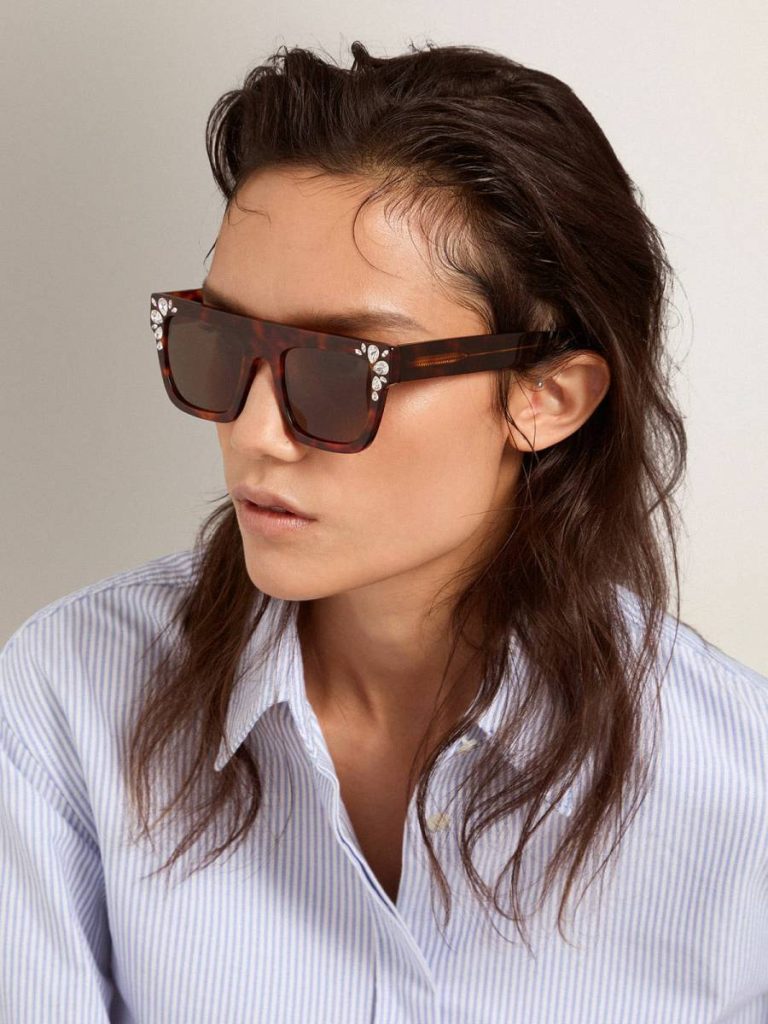 Women Square Model Sunglasses With Havana Frame And Crystals Golden Goose Havana Brown Sunglasses