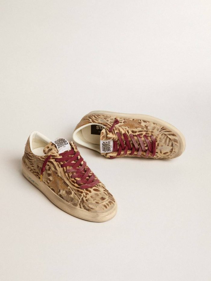 Women Stardan Golden Goose Women's Stardan Ltd In Animal-Print Pony Skin With Gold Glitter Star
