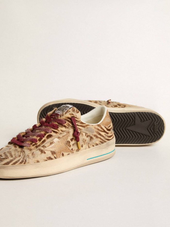 Women Stardan Golden Goose Women's Stardan Ltd In Animal-Print Pony Skin With Gold Glitter Star