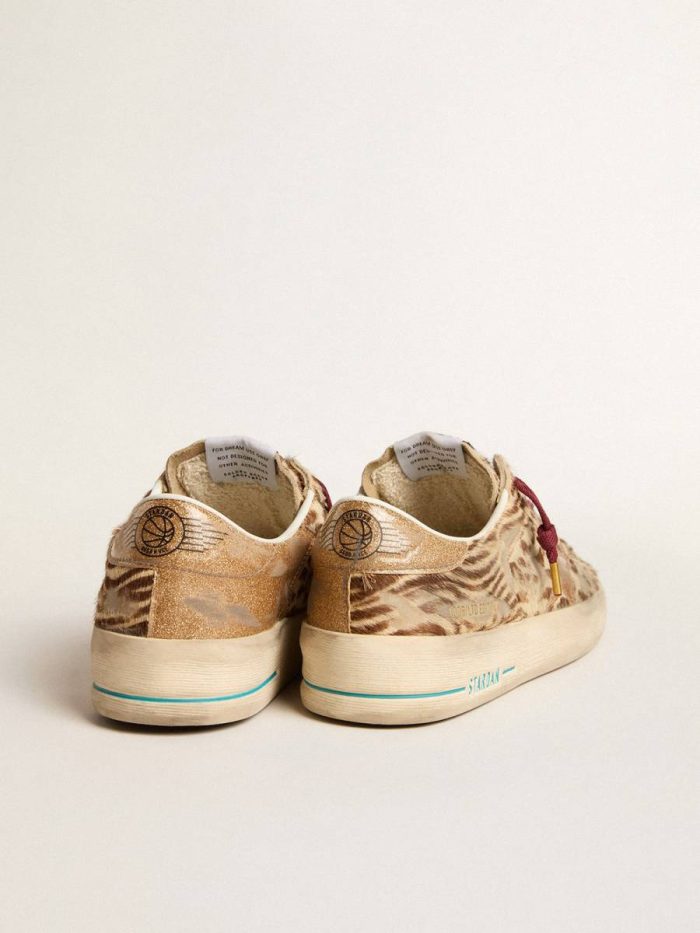 Women Stardan Golden Goose Women's Stardan Ltd In Animal-Print Pony Skin With Gold Glitter Star