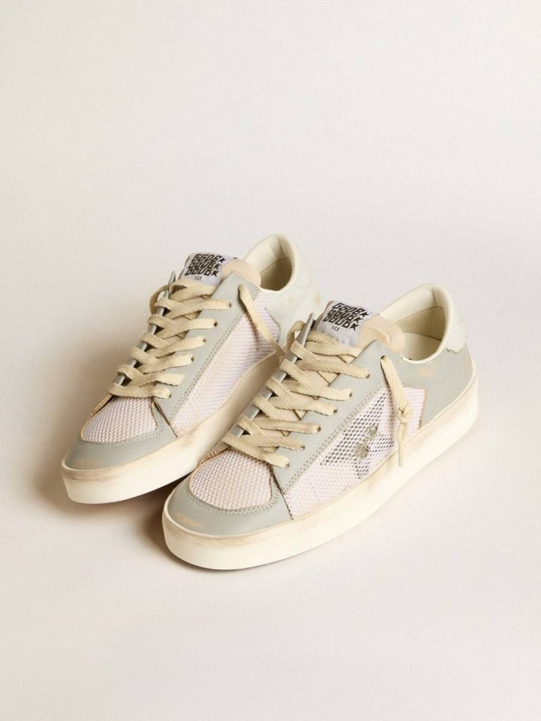 Women Stardan In Gray Nappa Leather And White Mesh With Gray Leather Star Golden Goose Stardan